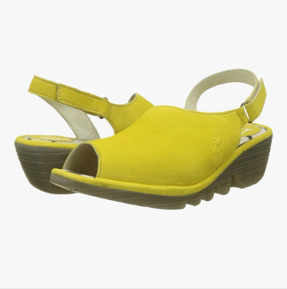 New Fly London Women's Yellow Lemon Wedge Sandals 39